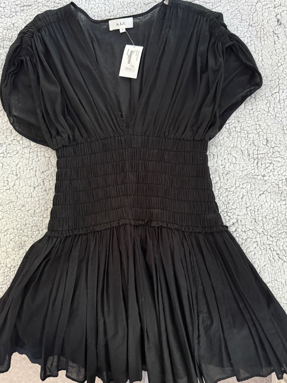 A.L.C. Black V-Neck Pleated Mini Dress - Picture 5 of 5